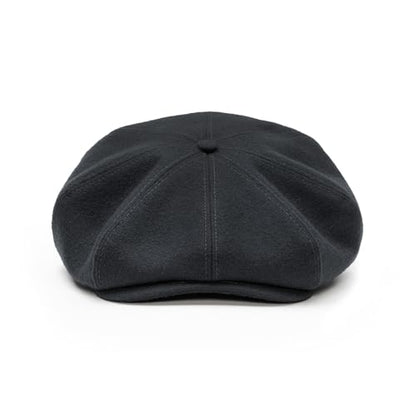 Sterkowski Peaky | 100% Wool Newsboy Cap for Men and Women | Warm Classic Elegant Paperboy Cap - color: Black, size: 7 7/8