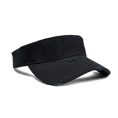 ANDICEQY Retro Ripped Sun Visor Hat, Baseball Sun Visors for Women and Men - color: Retro Dark Black