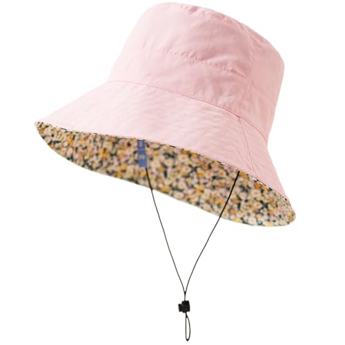 Lightweight Soft Women's Sun Hat, Floral Print UPF50+ UV Protection Bucket Hat, Foldable Portable, for Beach Vacation - color: Pink
