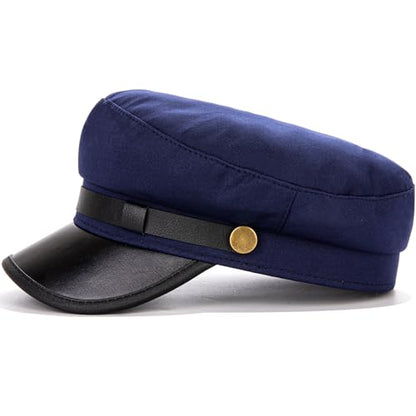 Women's Yacht Captain Sailor Hat, PU Material Newsboy Hat, Stylish Biker Hat, Baker Boy Hat, Peaked Beret - color: Navy Blue F