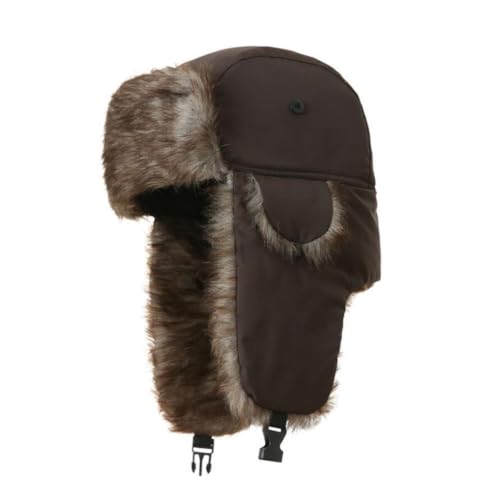 Trapper Hat Warm Faux Fur Winter Hat with Ear Flaps Windproof Waterproof Snow Ski Hats for Men Women Cold Weather - color: Brown