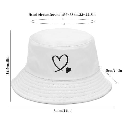 Bucket Hat Beach Sun Hat Fishing Hat for Women Men, Summer Outdoor Travel Packable Fisherman Hat - color: Love Heart White