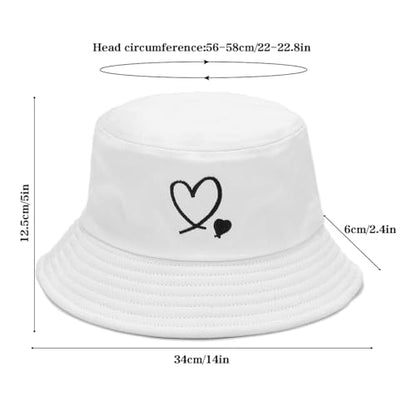 Bucket Hat Beach Sun Hat Fishing Hat for Women Men, Summer Outdoor Travel Packable Fisherman Hat - color: Love Heart White