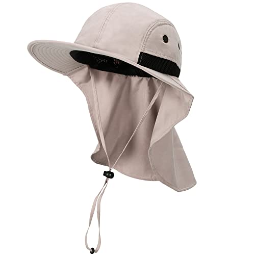 Tirrinia Wide Brim Sun Hat with Neck Flap for Men & Women - color: # Khaki