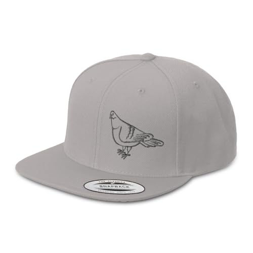 Custom Snapback Hat for Men Flat Bill Left Side Panel Hats Pigeon Bird Style 2Embroidery Embroidered Flat Bill Hat Acrylic - color: Silver Design Only