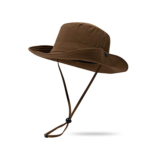 Clakllie Waterproof Fishing Hat Safari Cap Wide Brim Sun Hat Bucket Cap for Women Men Daily Wear Fashion Boonie Cowboy Caps - color: Brown-xt05