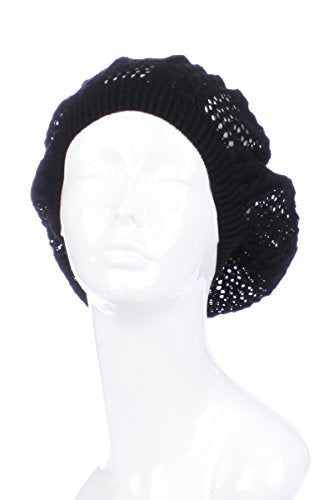 an Womens Lightweight Cut Out Knit Beanie Beret Cap Crochet Hat - Many Styles - color: Black Multi Textured