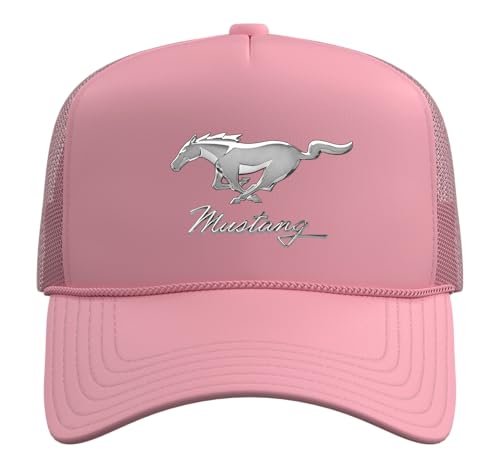 Mustang Emblem Trucker Hat with Adjustable Mesh Back - color: Pink