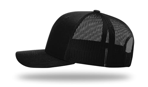 Richardson 112 Trucker Hat - Premium Blank Baseball Cap, Adjustable Snapback Hat - Structured Six Panel Richardson Blank Hats - color: Black
