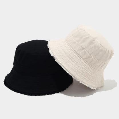 Quanhaigou Frayed Unisex Sun Hats, Fashion Beach Bucket Hat for Men Women,Summer Outdoor Boy's Girls Boonie Cap - color: Patchwork Beige