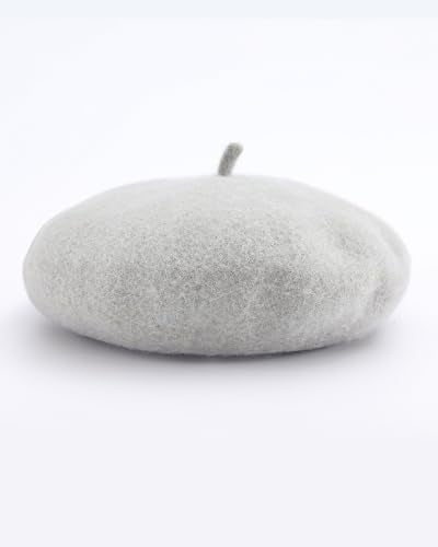 French Beret Hats for Women - Wool Solid Color Beanie Cap - color: Grey