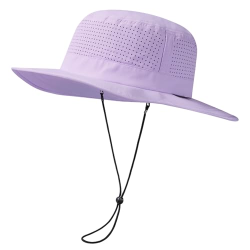 UPF 50+ Bucket Sun Hat with Laser Perforated Mesh Cooling Adjustable Breathable Lightweight for Outdoor Men Women - color: Purple