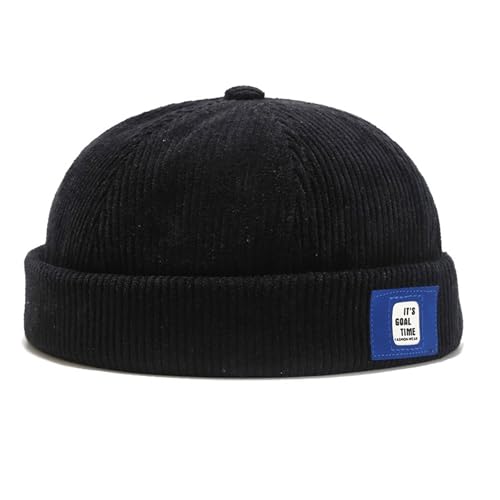 Men Docker Cap Brimless Skullcap Sailor Cap Rolled Cuff Retro Beanie Hat with Adjustable - color: Corduroy Black2