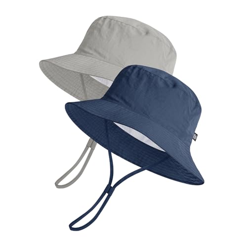 Toddler Bucket Hats UPF 50+ Baby Sun Hat Adjustable Kids Sun Protection Summer Hat Wide Brim Beach Hat for Boys Girls 0-6Y - color: Grey+denim Blue, size: 6-24 Months