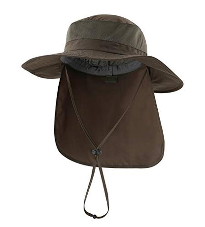 Home Prefer Outdoor UPF50+ Mesh Sun Hat Wide Brim Fishing Hat with Neck Flap Sun Hat for Men Women - color: Army Green