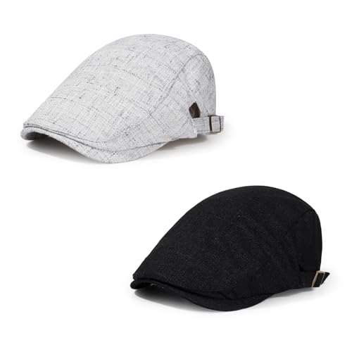 2Pcs Men's Newsboy Cap Cotton Flat Ivy Gatsby Driving Hat - color: Ym1-black+lightgrey