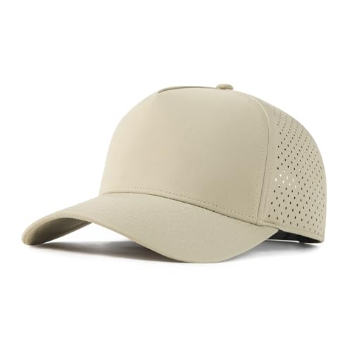 BOTVELA Men Adjustable Snapback Laser Cut Mesh Baseball Cap - color: Khaki