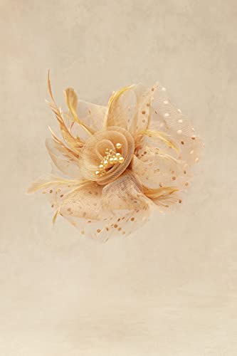BABEYOND Fascinators Hats for Women Tea Party Flower Tulle Bead Derby Hat - color: Gold