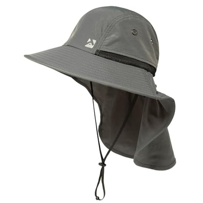 TOP-EX Oversized UPF50+ Sun Hat for Big Heads with Neck Flap & Wide Brim - color: Dark Grey, size: Medium-Large
