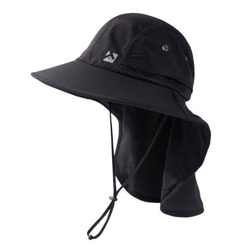 TOP-EX Oversized UPF50+ Sun Hat for Big Heads with Neck Flap & Wide Brim - color: Black, size: Large-X-Large
