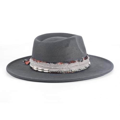 Big Brim Fedora Mens Women Boho Hat Handmade Dress Up Hats - color: Gray