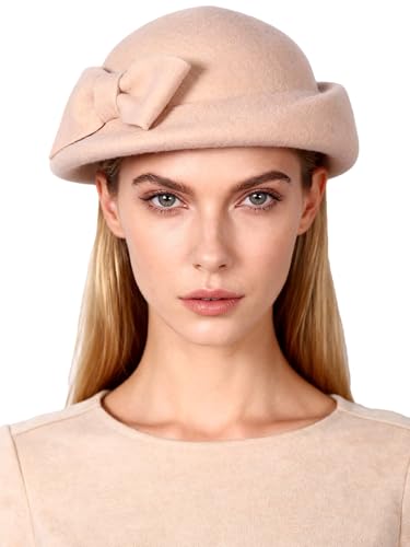 Women Wool Felt Ribbon French Fashion Vintage Millinery Beret Hats Top Cap Ladies Party Wedding Fedoras Chapeau - color: Light Camel 3