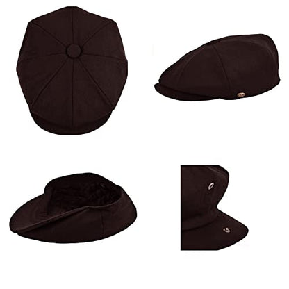 Men's Classic 8 Panel Wool Blend Newsboy Snap Brim Collection Hat - color: Brown, size: Medium