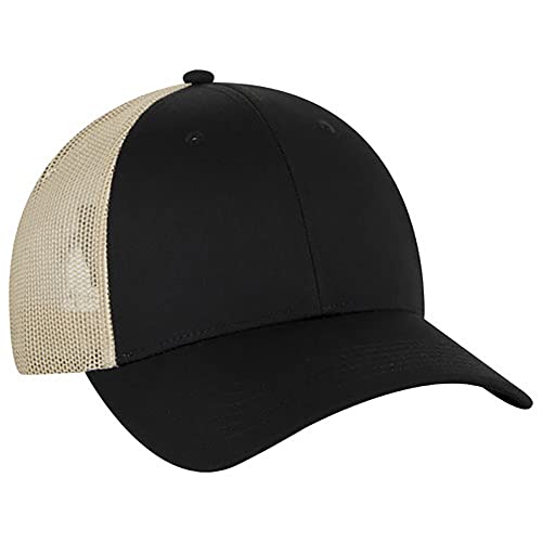 Ashen Fane 6 Panel Blend Twill Structured Low Profile Mesh Back Snapback Trucker Hat - color: Blk/Blk/Kha