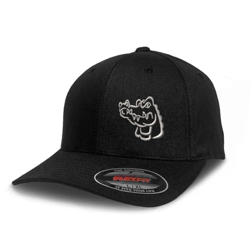 Flexfit Left Side Panel Gator Head Outline Embroidery Hats for Men & Women - color: Black Design Only, size: Large-X-Large
