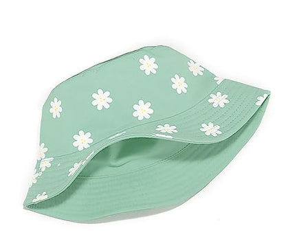 Unisex Bucket Hat Beach Sun Hat Aesthetic Fishing Hat for Men Women Teens, Reversible Double-Side-Wear - color: Flower Green