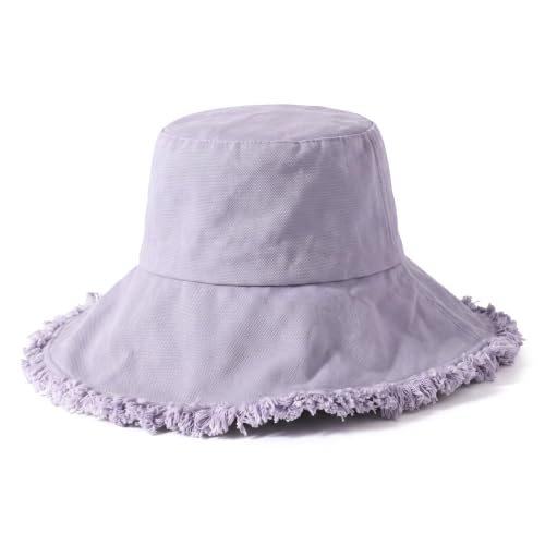 CHOK.LIDS Frayed Bucket Hat Washed Cotton Floppy Wide Brim Boonie Cap - color: Lavender