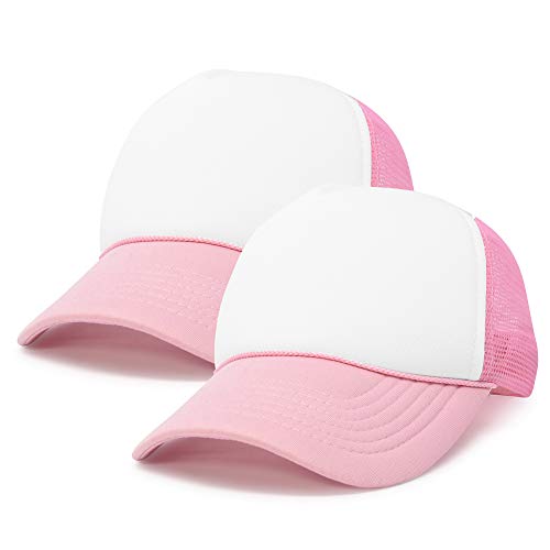 DALIX Two Tone Blank Trucker Hats Caps (2 for 1) - color: Light Pink/White