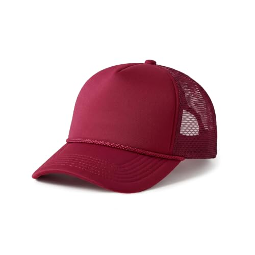 CHOK.LIDS Blank Foam Trucker Hat, Retro Mesh Rope Snapback Cap, Men Women - color: Curved Brim (Burgundy)