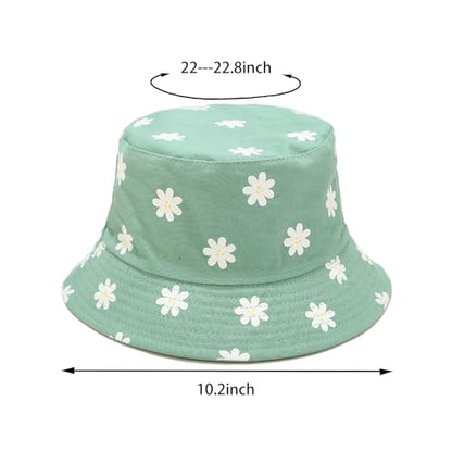 Bucket Hat for Women Men, Cotton Reversible Double Side Wear Sun Hats Beach Fisherman Hat - color: Flower Green