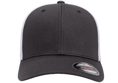 Flexfit 6511 핏 미드 프로파일 스트레치 메시 패널 트러커 캡 - color: 차콜/화이트., size: S - M