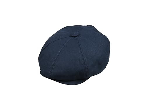 8 Panel Newsboy Cap – Linen Blend with 100% Cotton Lining - color: Dark Blue, size: XX-Large