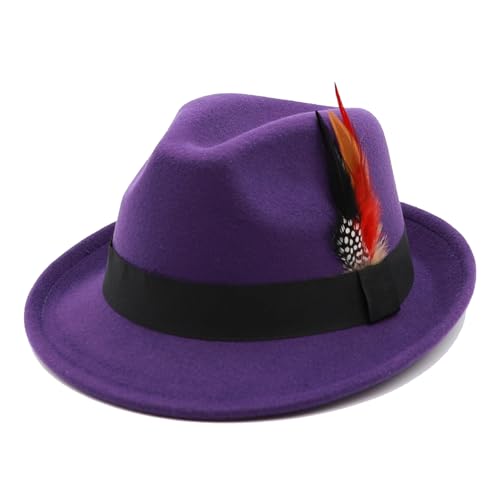Unisex Trilby Hats Classic Fedora Hats for Women Men Dress Hats Felt Short Brim Fedoras Hat Panama Hat with Band - color: Purple