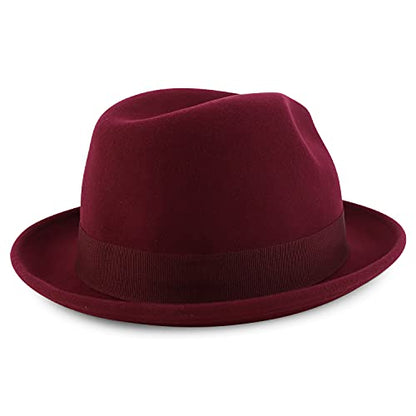 Armycrew Classic 100% Wool Felt Fedora with Feather Fits Upto 2XL - color: Merlot, size: X-Large