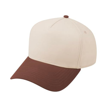 TOPTIE 5 Panel Trucker Hat Snapback Adjustable Cotton Sun Cap for Men - color: Brown Beige