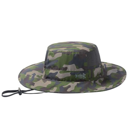 BASSDASH UPF 50+ Fishing Sun Hat Water Resistant Unisex Wide Brim Bucket Boonie Hat for Hiking Camping Safari FH15 - color: Army Green Camo, size: Medium