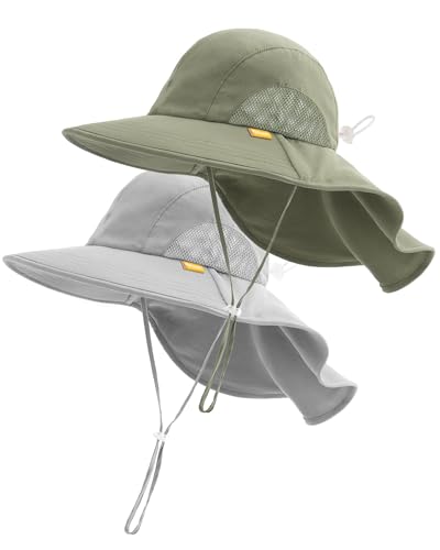 FURTALK Toddler Kids Sun Hat UPF 50+ Sun Protective Bucket Hat for Baby Summer Beach Hats - color: Grey+green, size: 6-24 Months