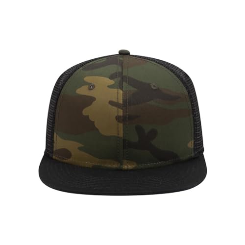 Ashen Fane 6 Panel Mid Profile Mesh Back Structured Trucker Adjustable Snapback Hat - color: Camo Blk/Brn/Blk