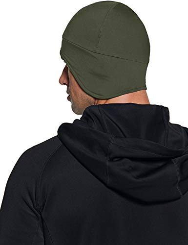 TSLA Men and Women Thermal Fleece Skull Cap, Winter Ski Cycling Under Helmet Liner, Running Beanie Hat - color: Ear Cover Green, size: Medium