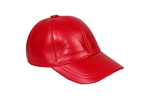 Genuine Leather Unisex Baseball Cap - color: Red