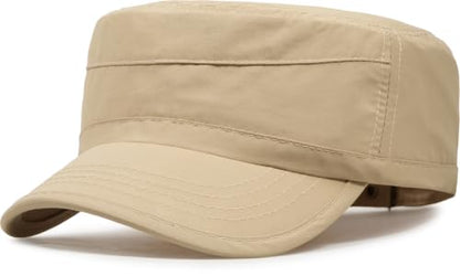 Cadet Army Cap Unisex Military Hat Adjustable Flat Top Cap Baseball Cap - color: Khaki