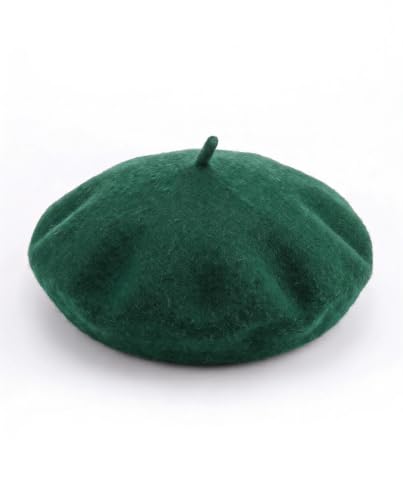 Wool French Beret Hats for Women Classic Winter Beanie Cap - color: Forest Green
