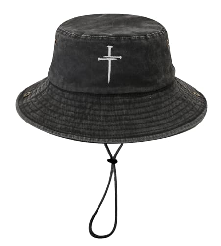 Sun Bucket Hat for Men Women Fishing Beach Safari Trendy Cotton Cowboy Cap for Golf Hiking Hunting Outdoor Boonie - color: Cross Black