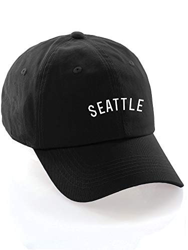 Daxton USA Cities Baseball Dad Hat Cap Cotton Unstructure Low Profile Strapback - color: Seattle Black White