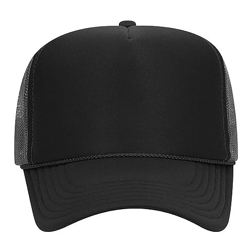 Ashen Fane Polyester Foam Front 5 Panel High Crown Mesh Back Trucker Hat - color: Blk/Blk/Ch.gray