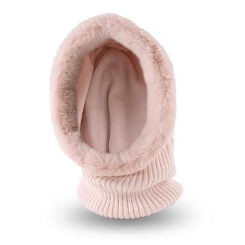 Winter Fleece Balaclava Warm Men Hood Hat Knit Women Hooded Scarf - color: Beige